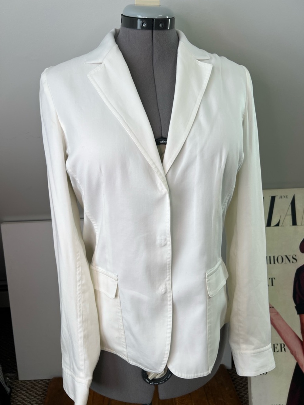 Elie Tahari Blazer Jacket Cream Tailored lightweight mixed material casual